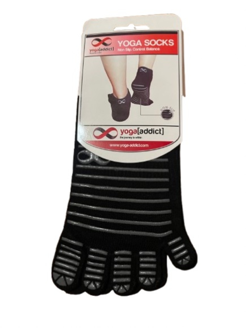 NWT Yoga Addict Unisex Black Grip Toe Yoga Socks Size Medium